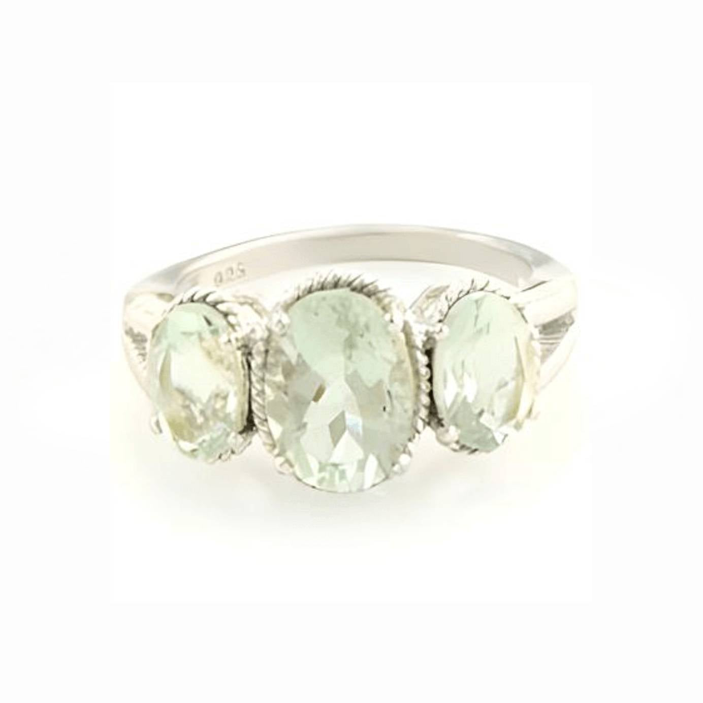 Silver 1CT Oval Green Amethyst Three stone Ring - GEMPARA