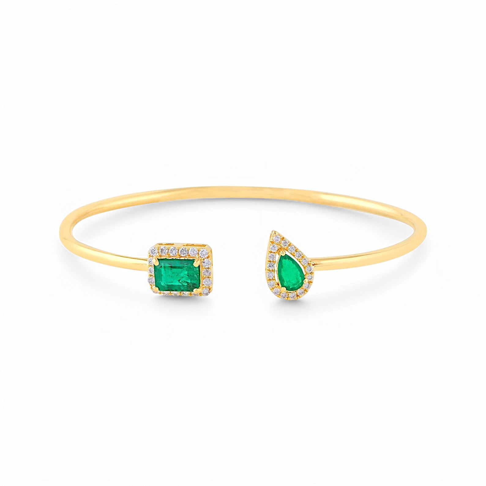 Lab Emerald & Diamond Halo Cuff Bangle - GEMPARA