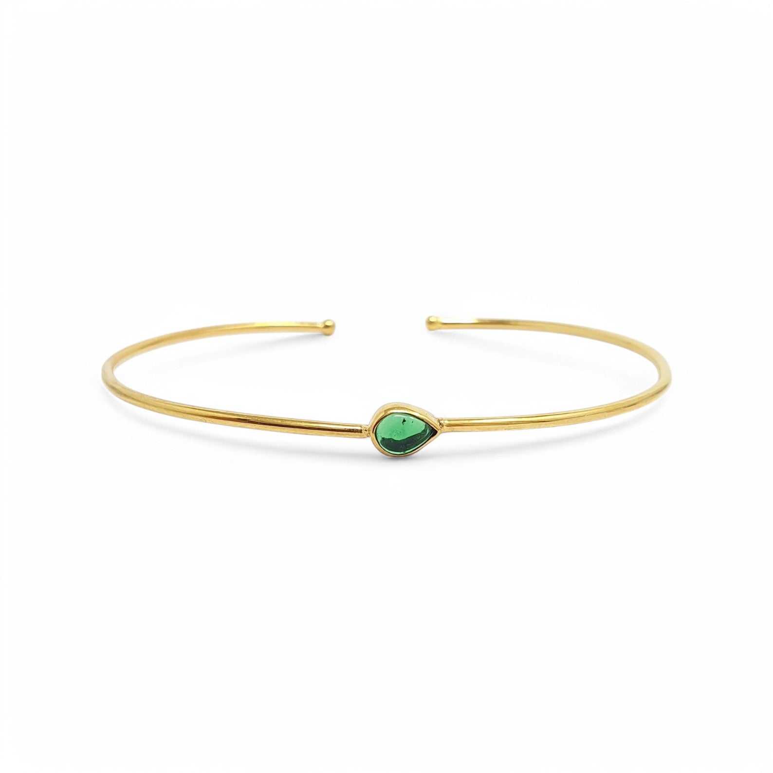 Minimalist Emerald Bezel-Set Pear Cuff - GEMPARA
