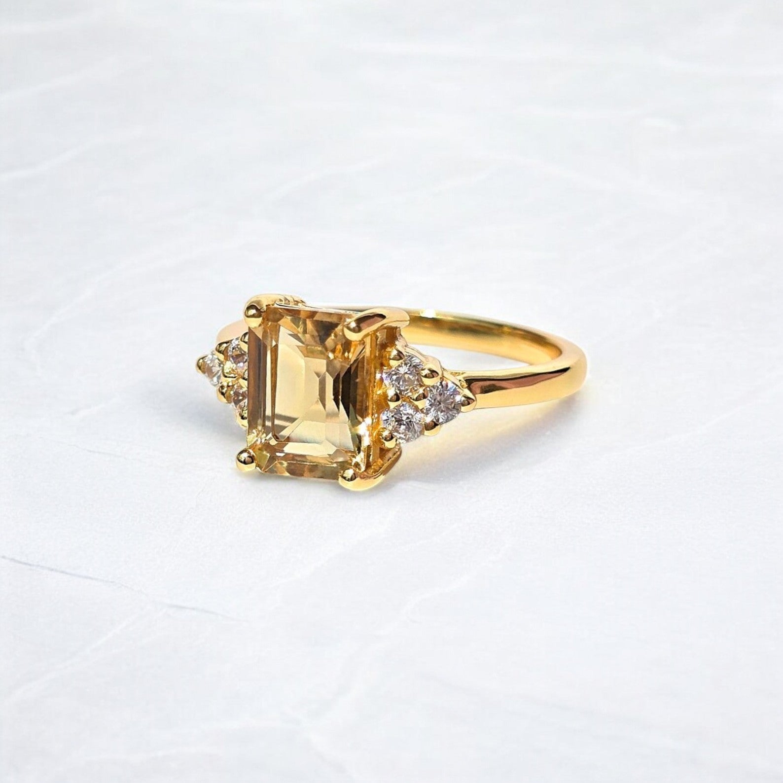 Emerald cut Citrine Ring with Diamond accents - GEMPARA