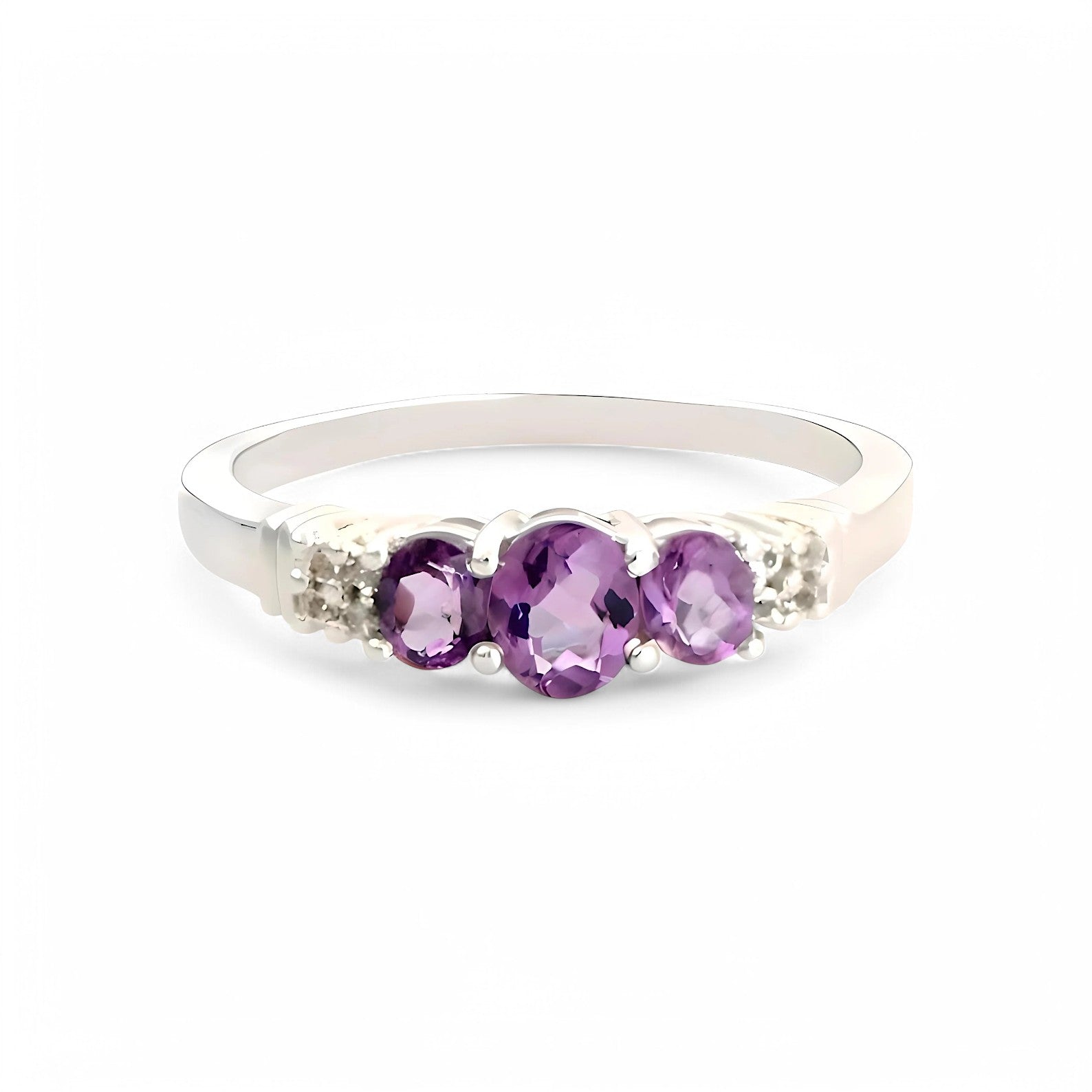 1 CT Amethyst Three Stone Ring - GEMPARA