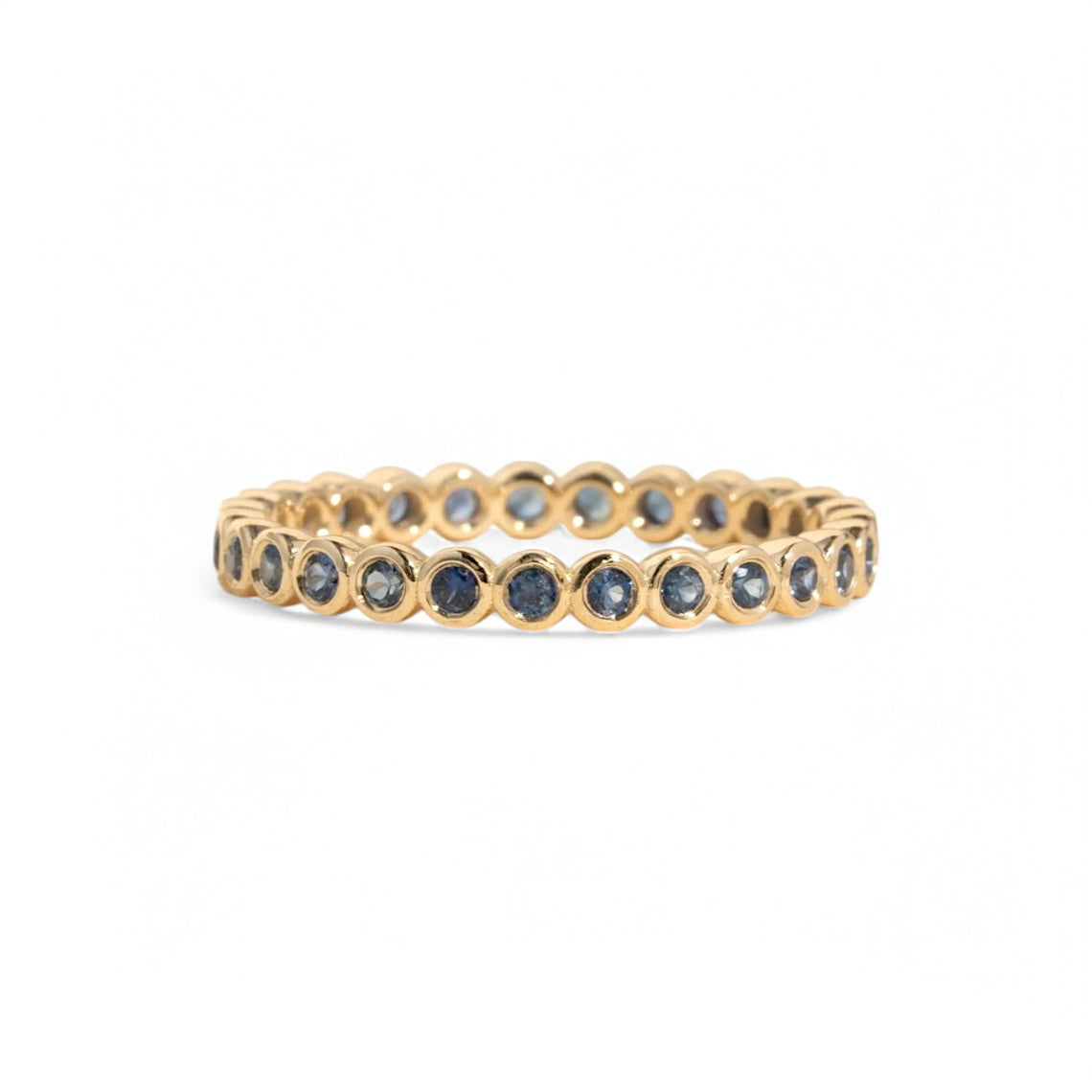 Round Lab Blue Sapphire Bezel Eternity Ring - GEMPARA