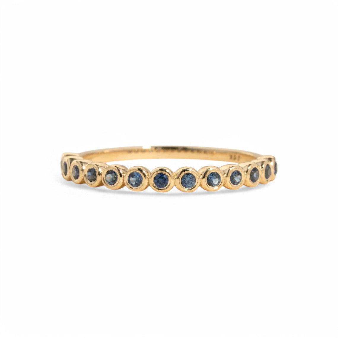 Round Lab Blue Sapphire Bezel Half Eternity Ring - GEMPARA