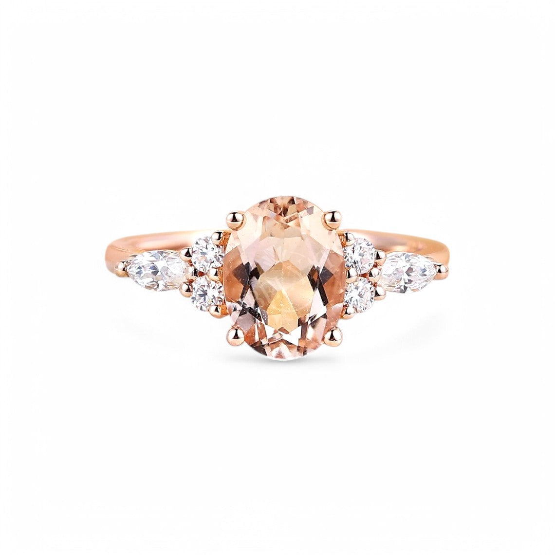 Blush Radiance – Oval Cut Pink Morganite Cluster Ring - GEMPARA
