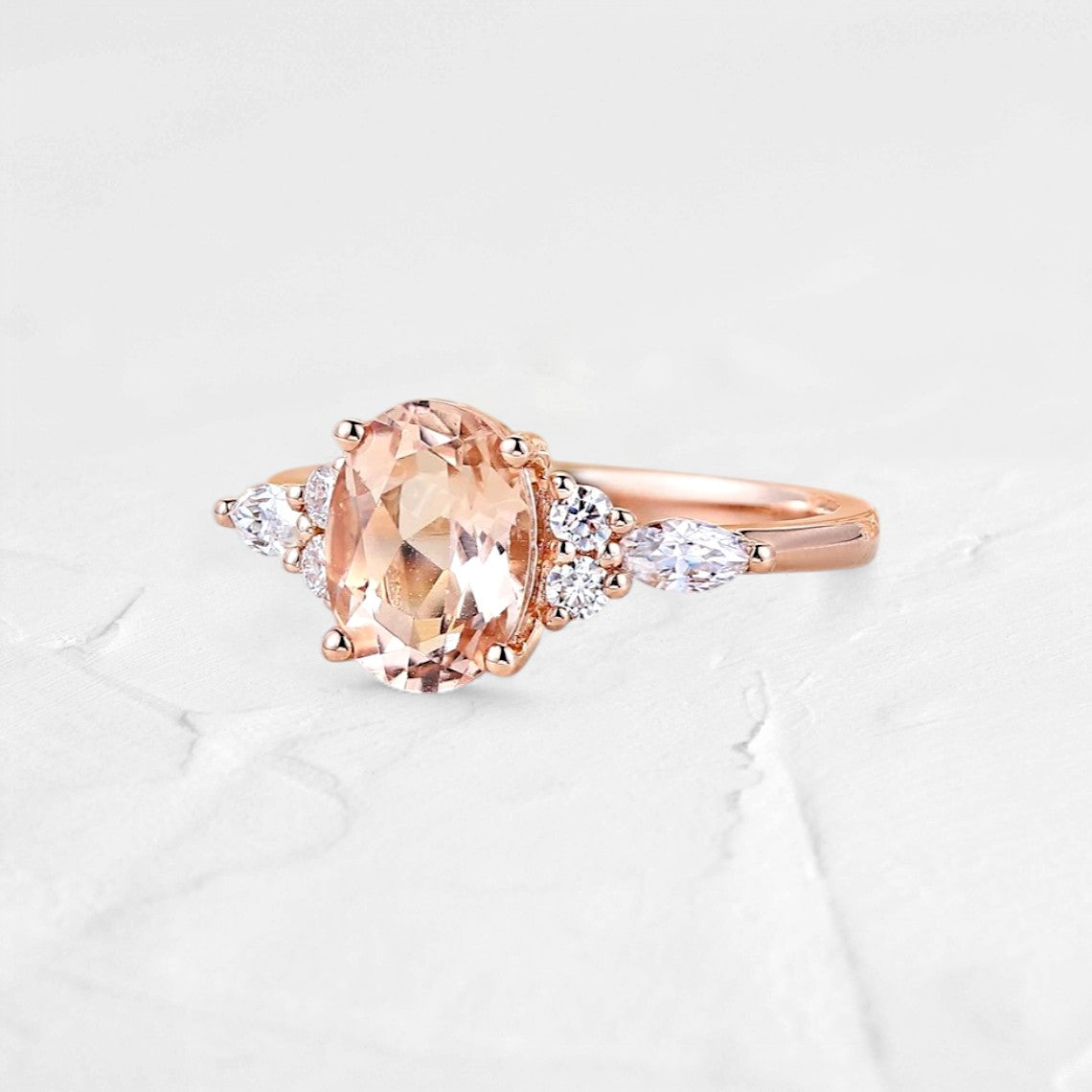 Blush Radiance – Oval Cut Pink Morganite Cluster Ring - GEMPARA