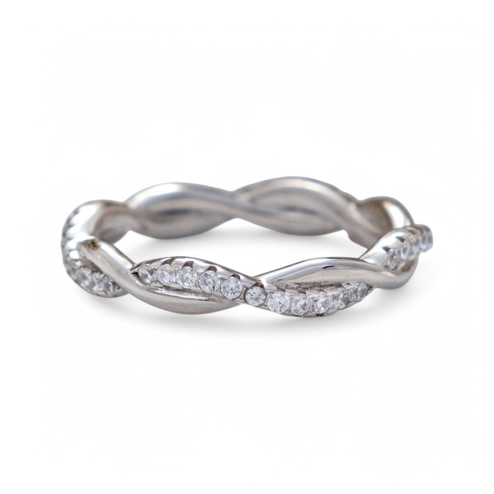Silver Twisted Rope with Round cut Moissanite Ring - GEMPARA