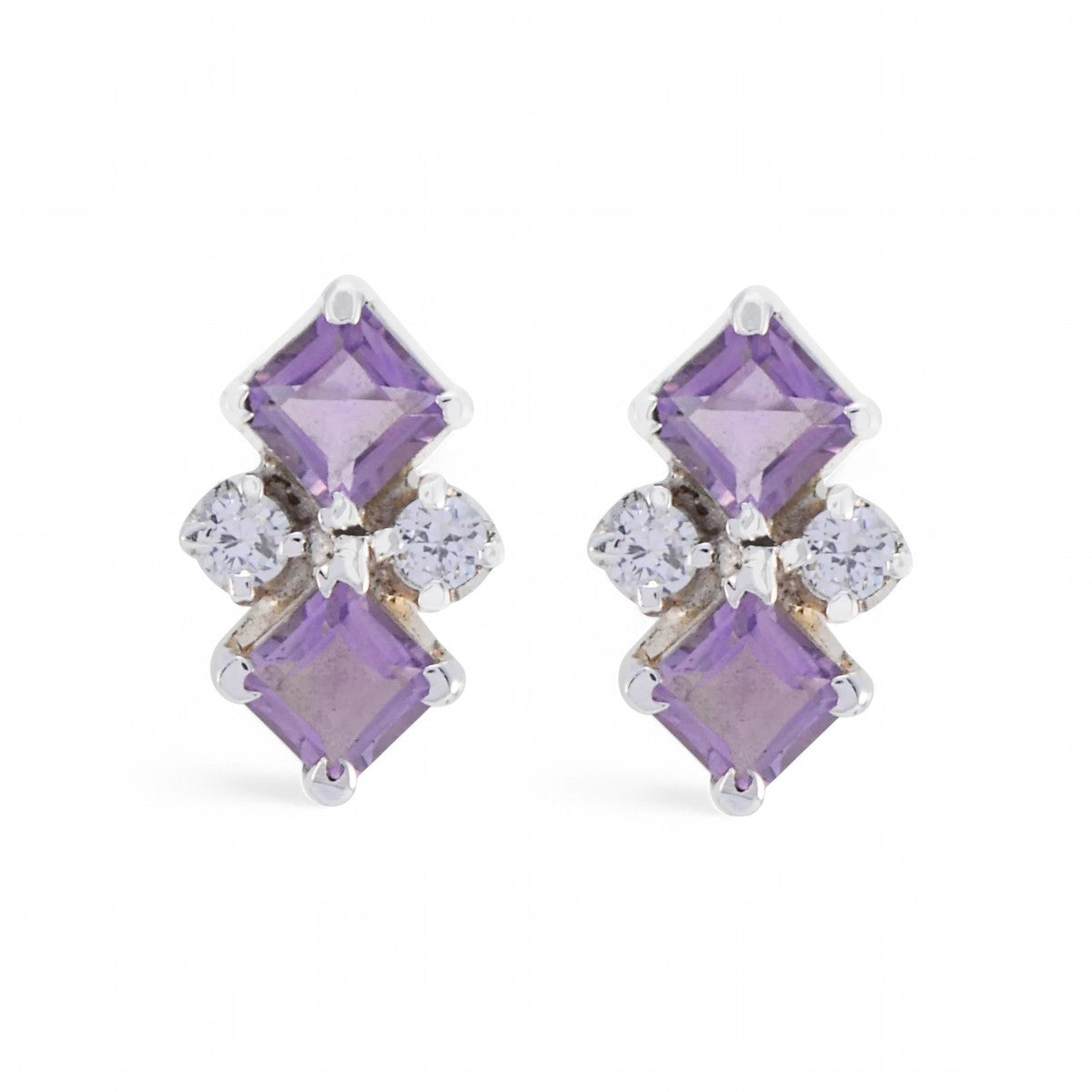 Silver Ascher cut Amethyst & Moissanite Earrings - GEMPARA