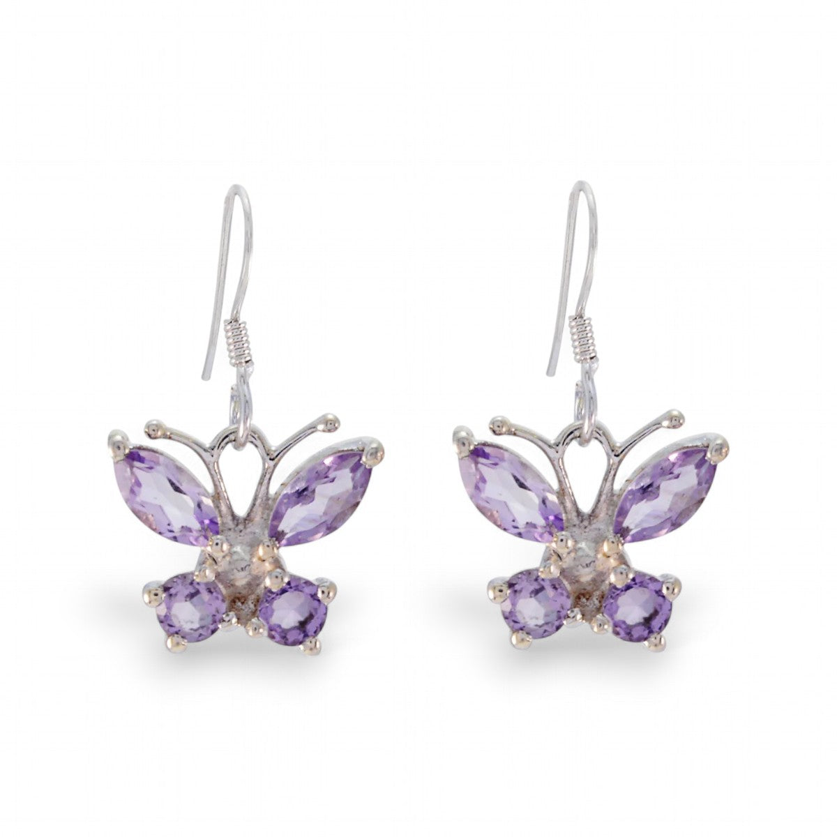 Silver Amethyst Butterfly Silhouette Earrings - GEMPARA