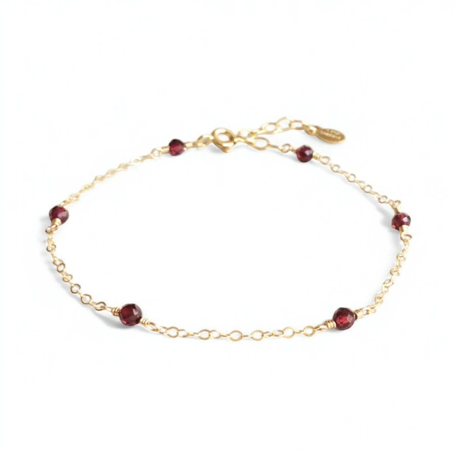 Silver Dainty Garnet Link Bracelet - GEMPARA