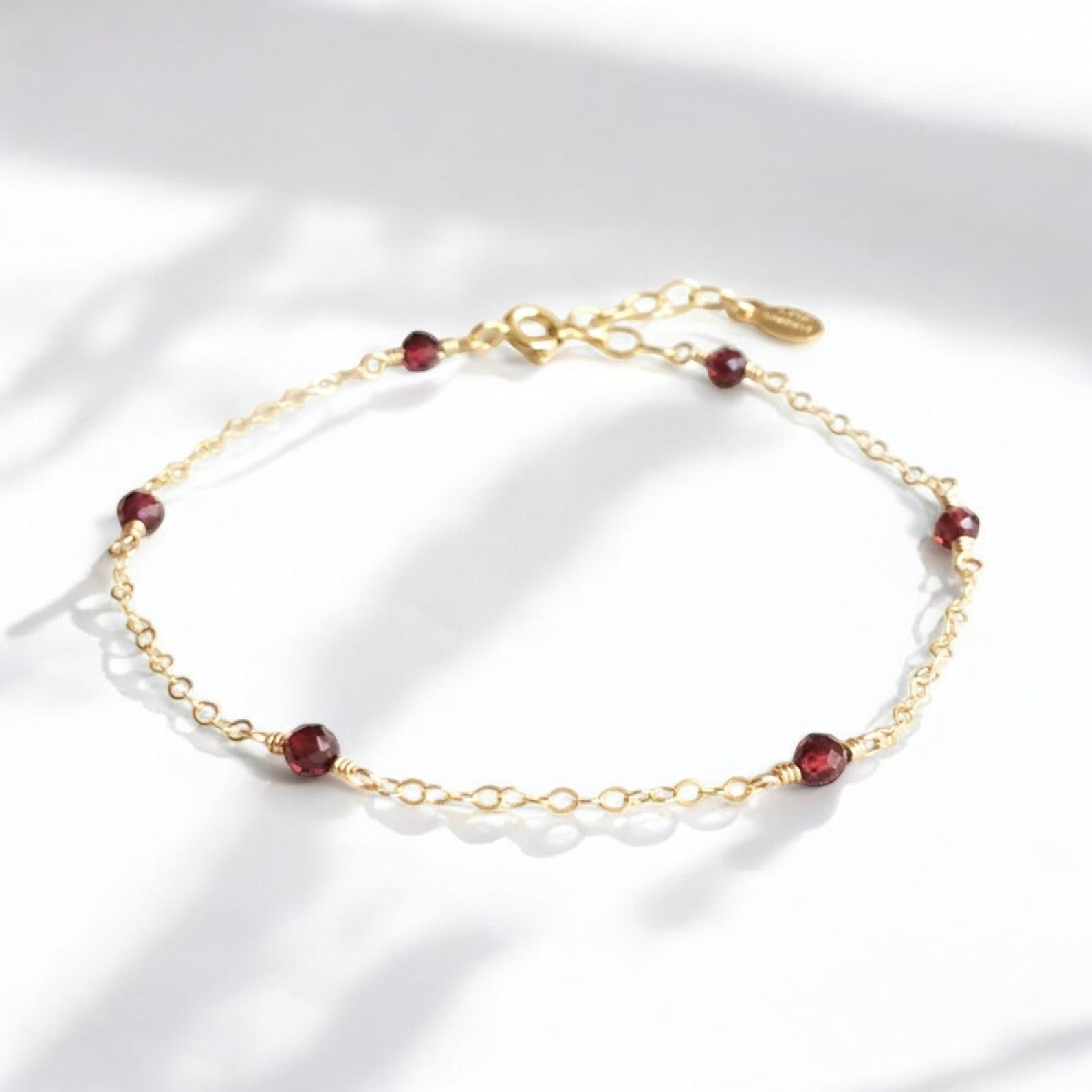 Silver Dainty Garnet Link Bracelet - GEMPARA