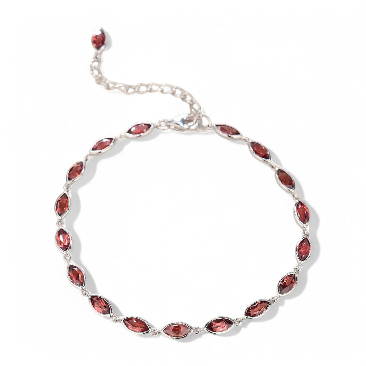 Silver Marquise-Cut Garnet Tennis Bracelet - GEMPARA