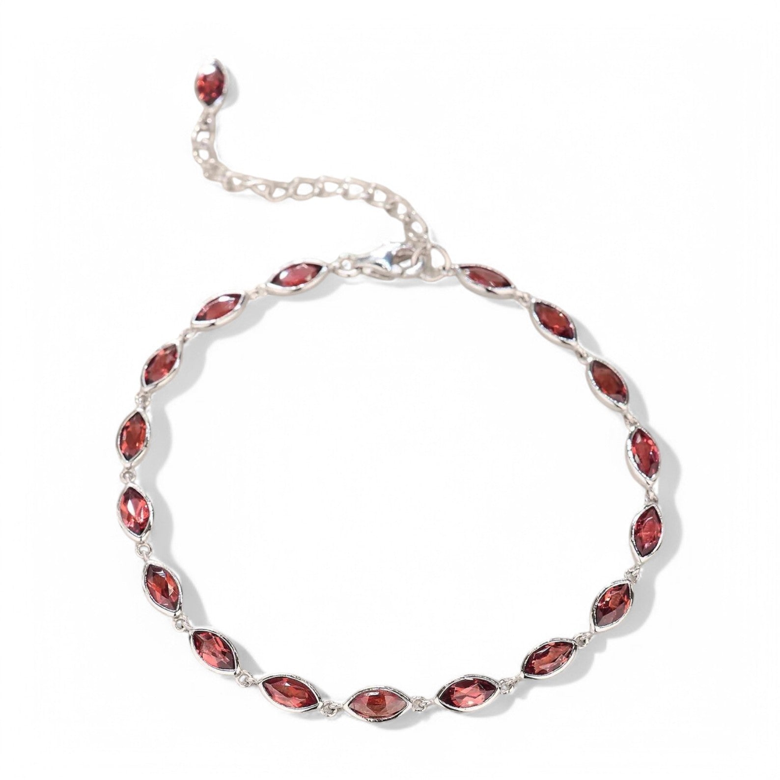 Silver Marquise-Cut Garnet Tennis Bracelet - GEMPARA
