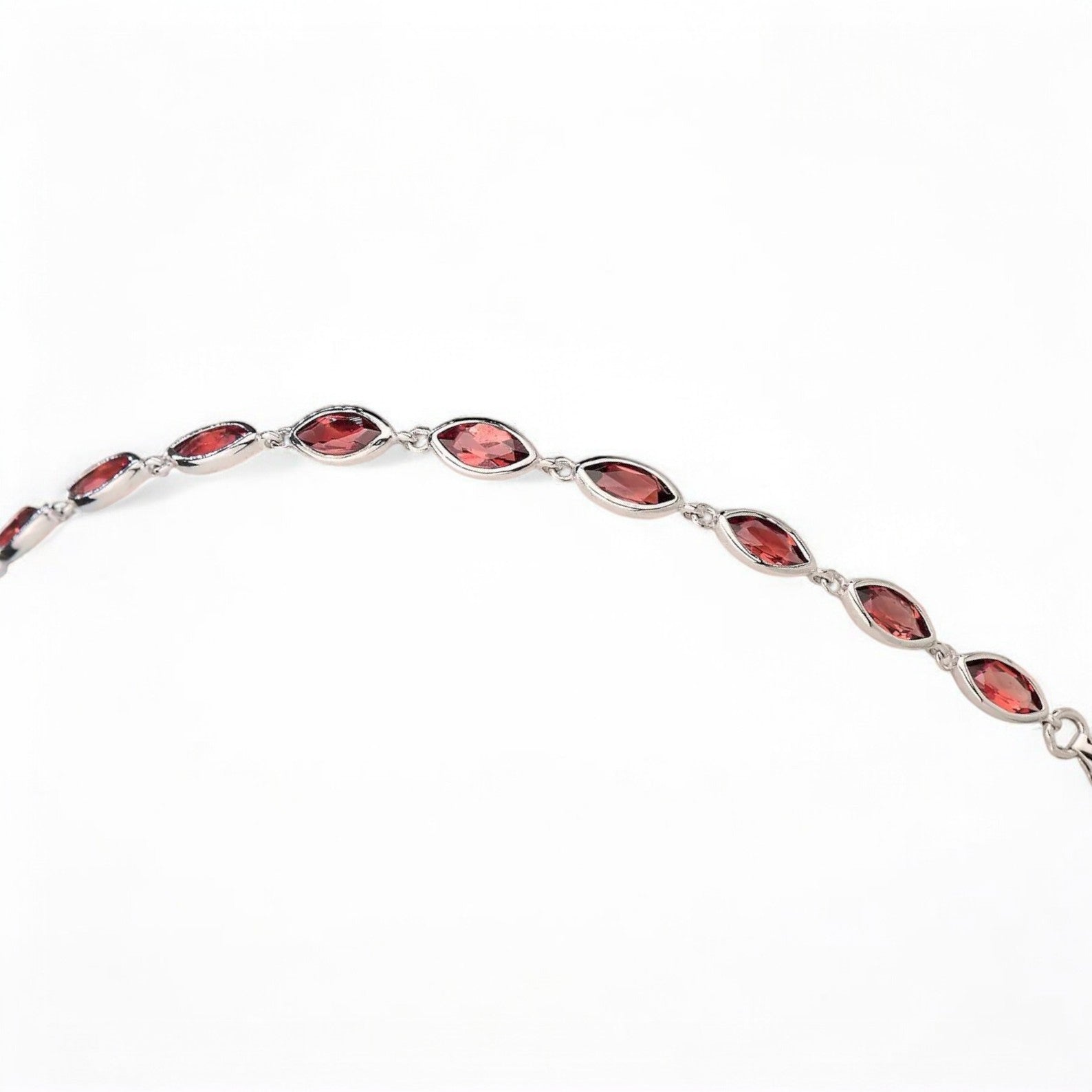 Silver Marquise-Cut Garnet Tennis Bracelet - GEMPARA