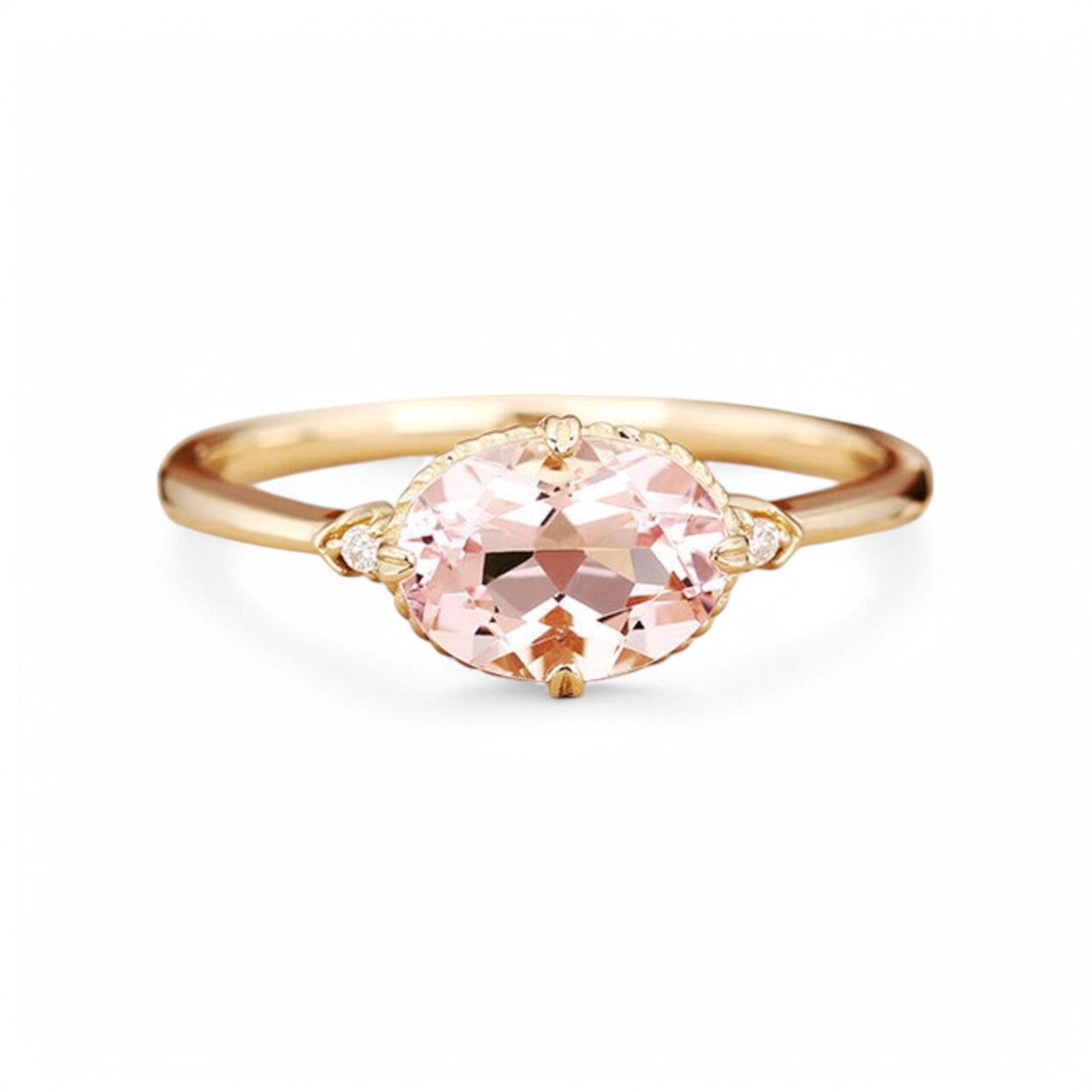 Oval Solitaire Morganite East West Ring - GEMPARA