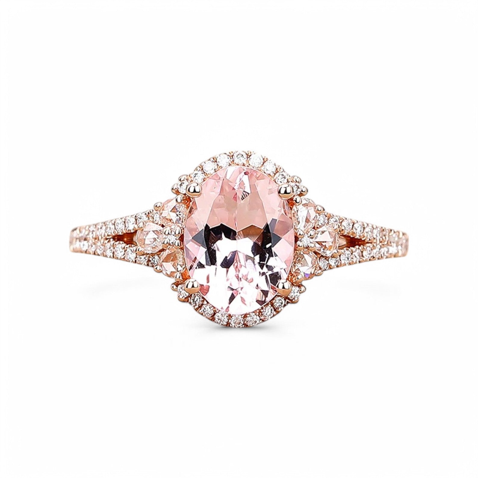 Nebula Oval  Halo Morganite Ring - GEMPARA