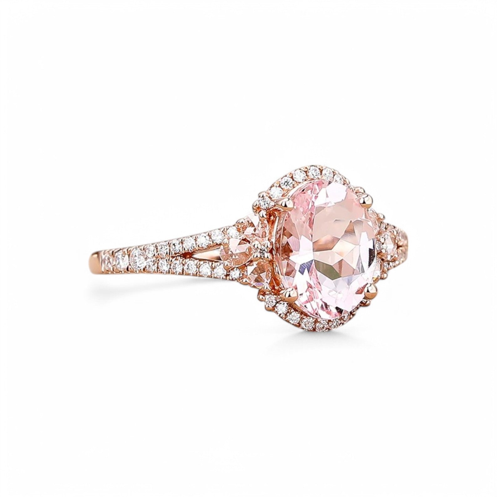 Nebula Oval  Halo Morganite Ring - GEMPARA