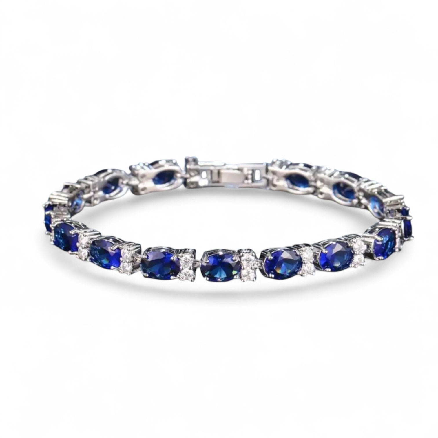 Oval Blue Sapphire Two stone Tennis Bracelet - GEMPARA