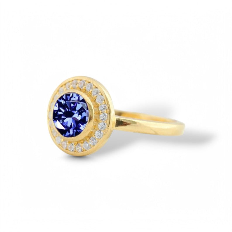 1CT Round  cut Tanzanite Halo Ring - GEMPARA