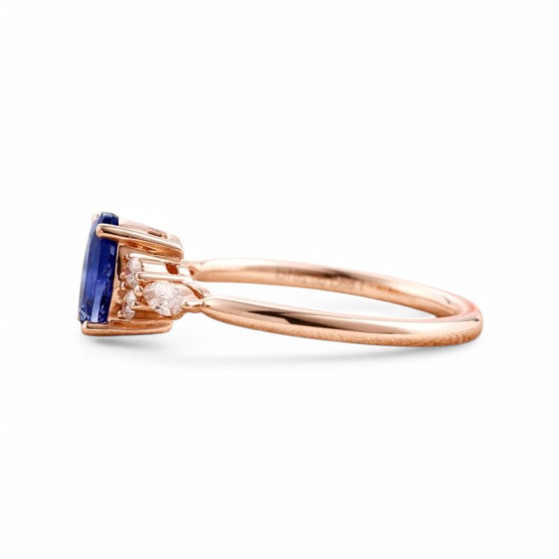 1CT Solitaire Oval Tanzanite  Ring with Diamonds - GEMPARA