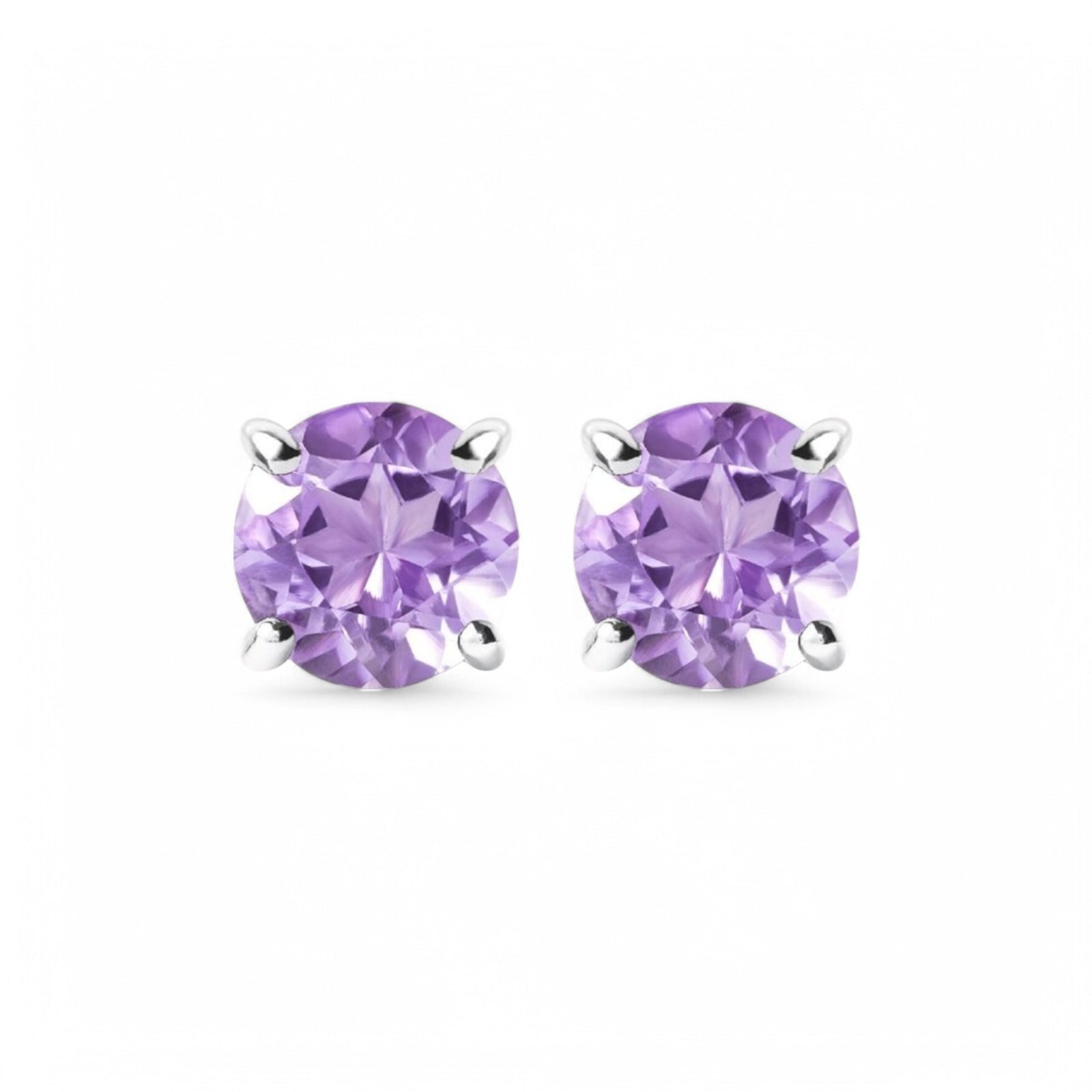 2CT Round Amethyst Solitaire Studs - GEMPARA