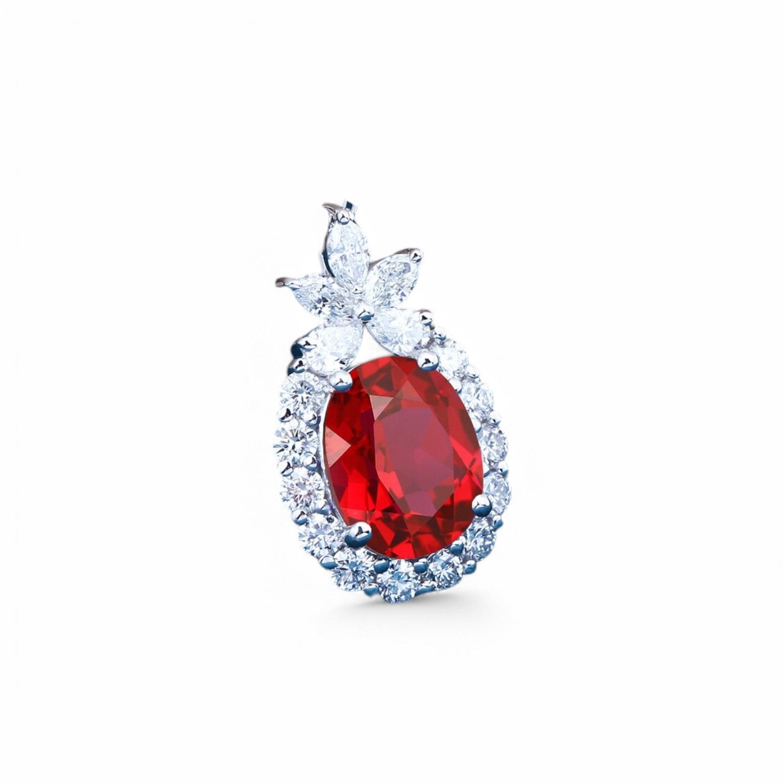 Oval cut Diamond Halo Ruby Necklace - GEMPARA