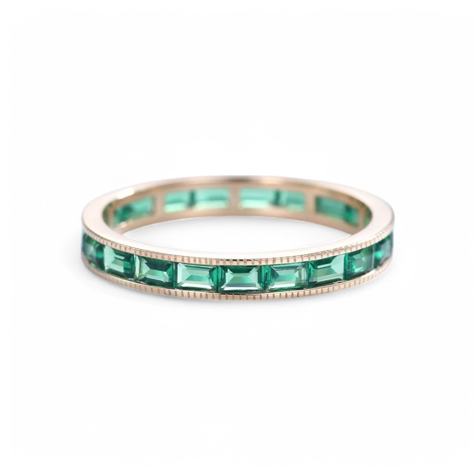 Milgrain Baguette Channel Set  Emerald Eternity Ring - GEMPARA