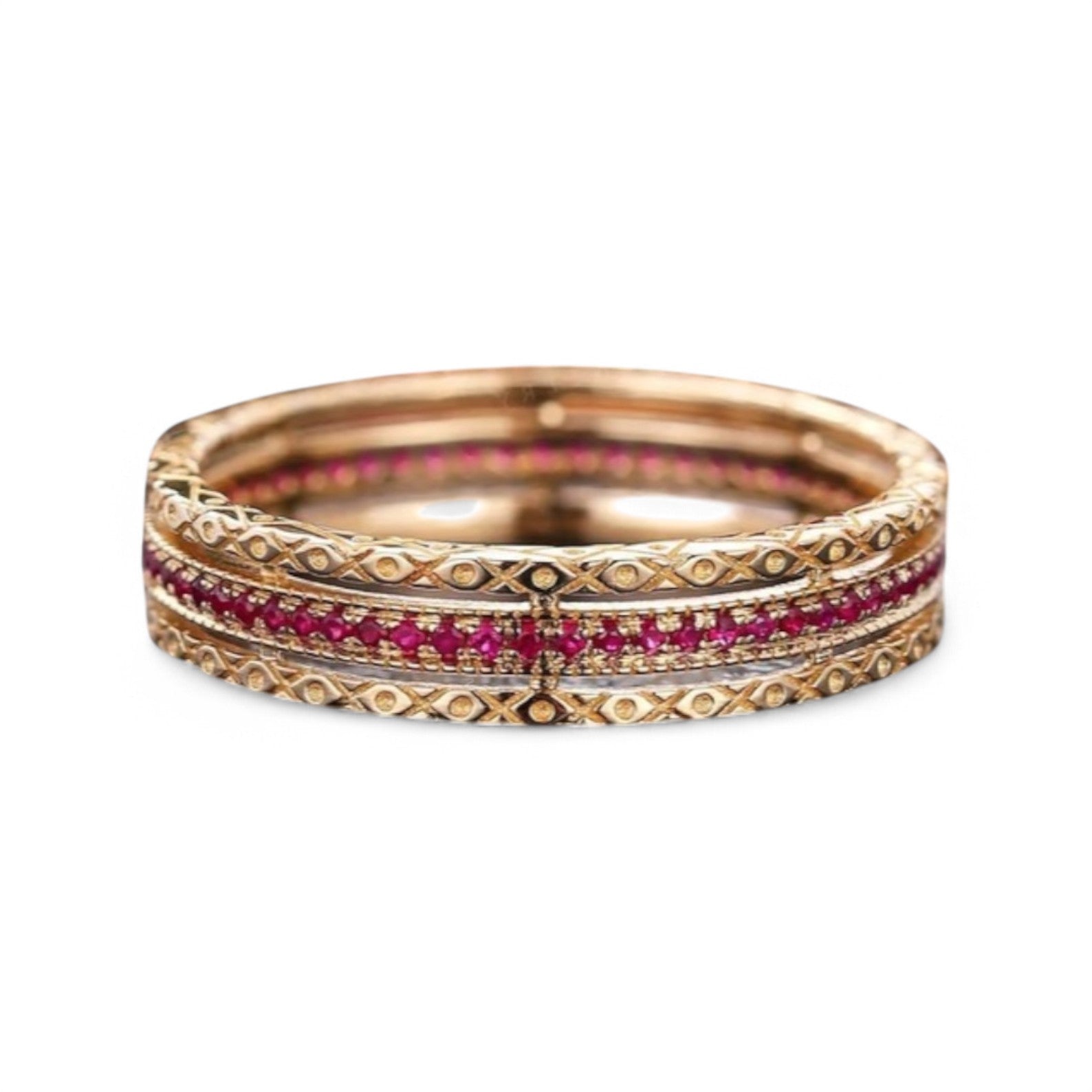Vintage Lab Ruby Micro-Pavé Eternity Ring - GEMPARA
