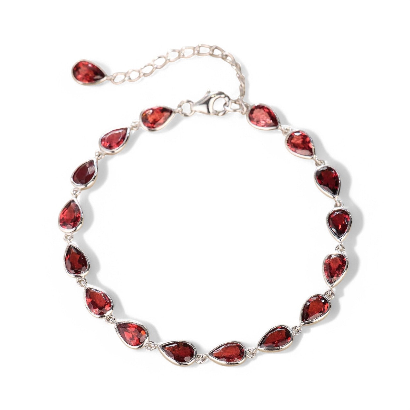 Silver Pear-Cut Garnet Tennis Bracelet - GEMPARA