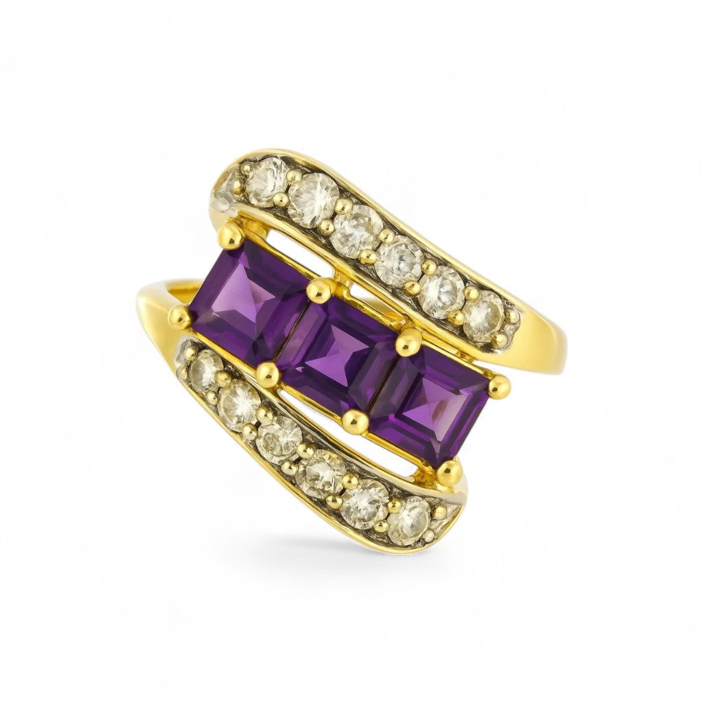 1 CT Square Amethyst Bypass Ring - GEMPARA