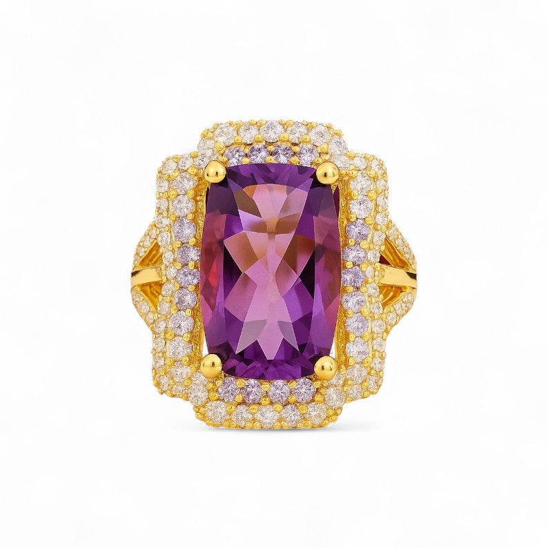 2Ct Elongated Amethyst and Tanzanite Cushion Cut Ring - GEMPARA