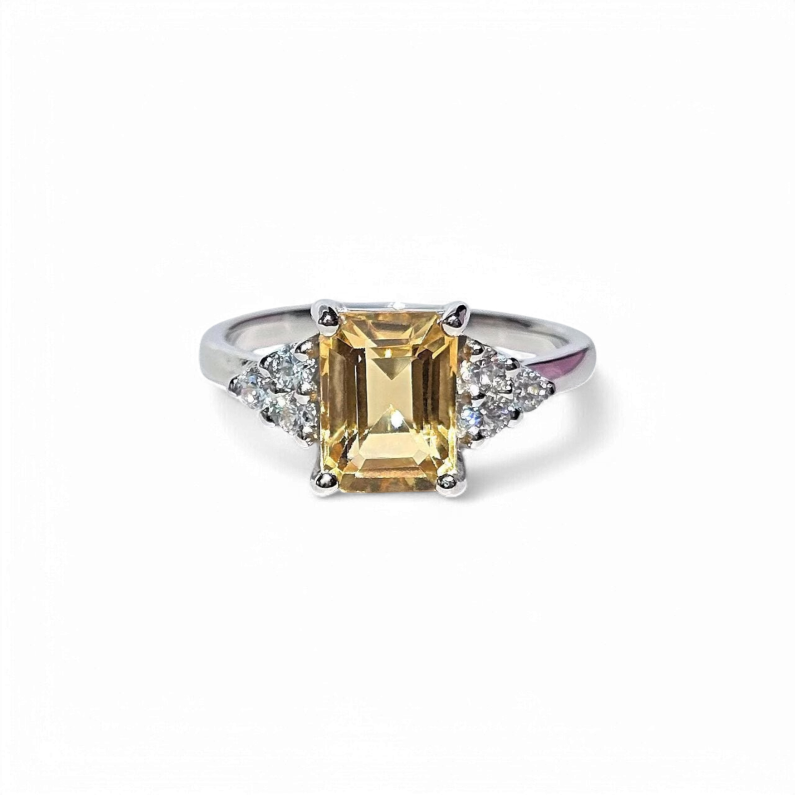 Emerald cut Citrine Ring with Diamond accents - GEMPARA