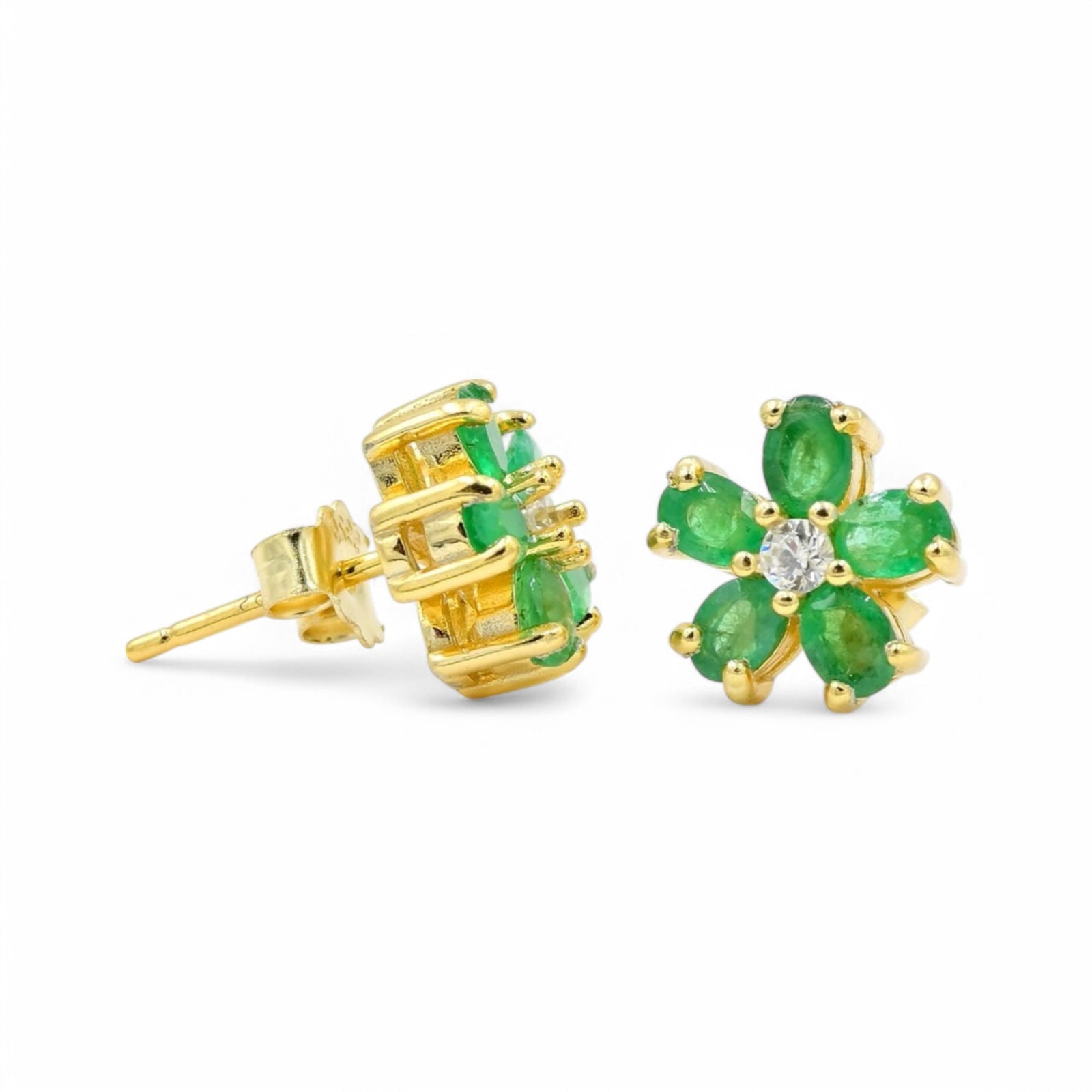 2CT Oval Zambian Lab Emerald Studs - GEMPARA