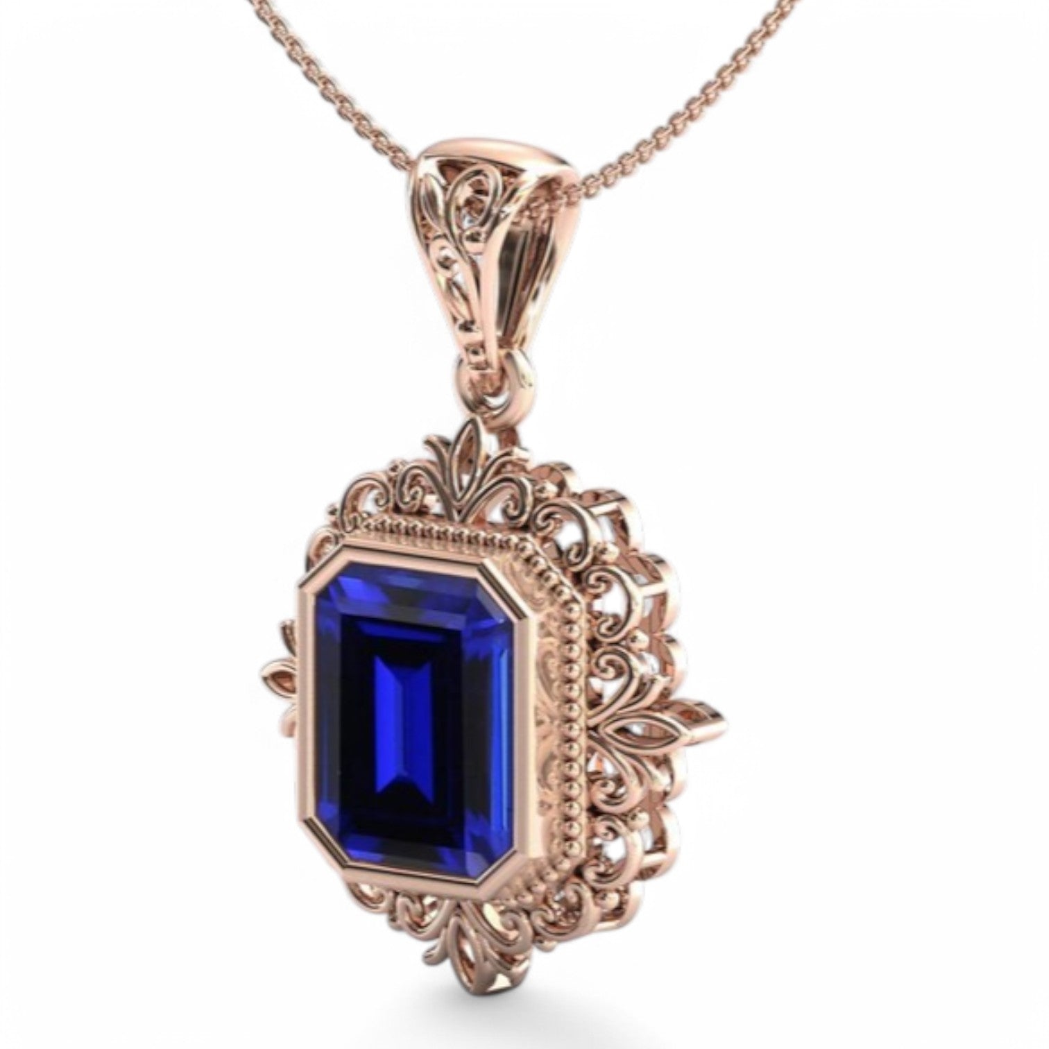 Vintage Regal Emerald cut Lab Blue Sapphire Pendent - GEMPARA