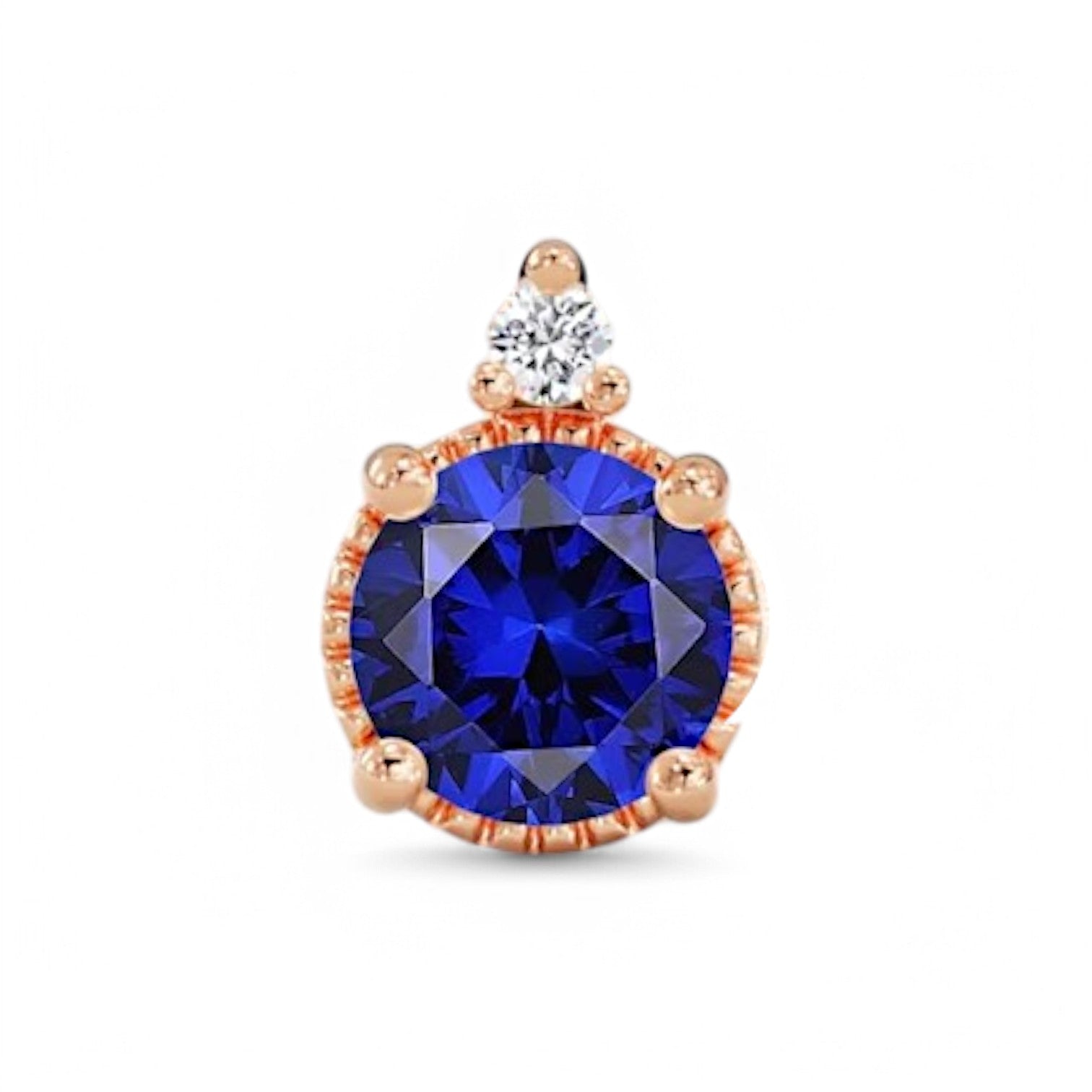 Round cut Lab Blue Sapphire Two Stone Pendent - GEMPARA