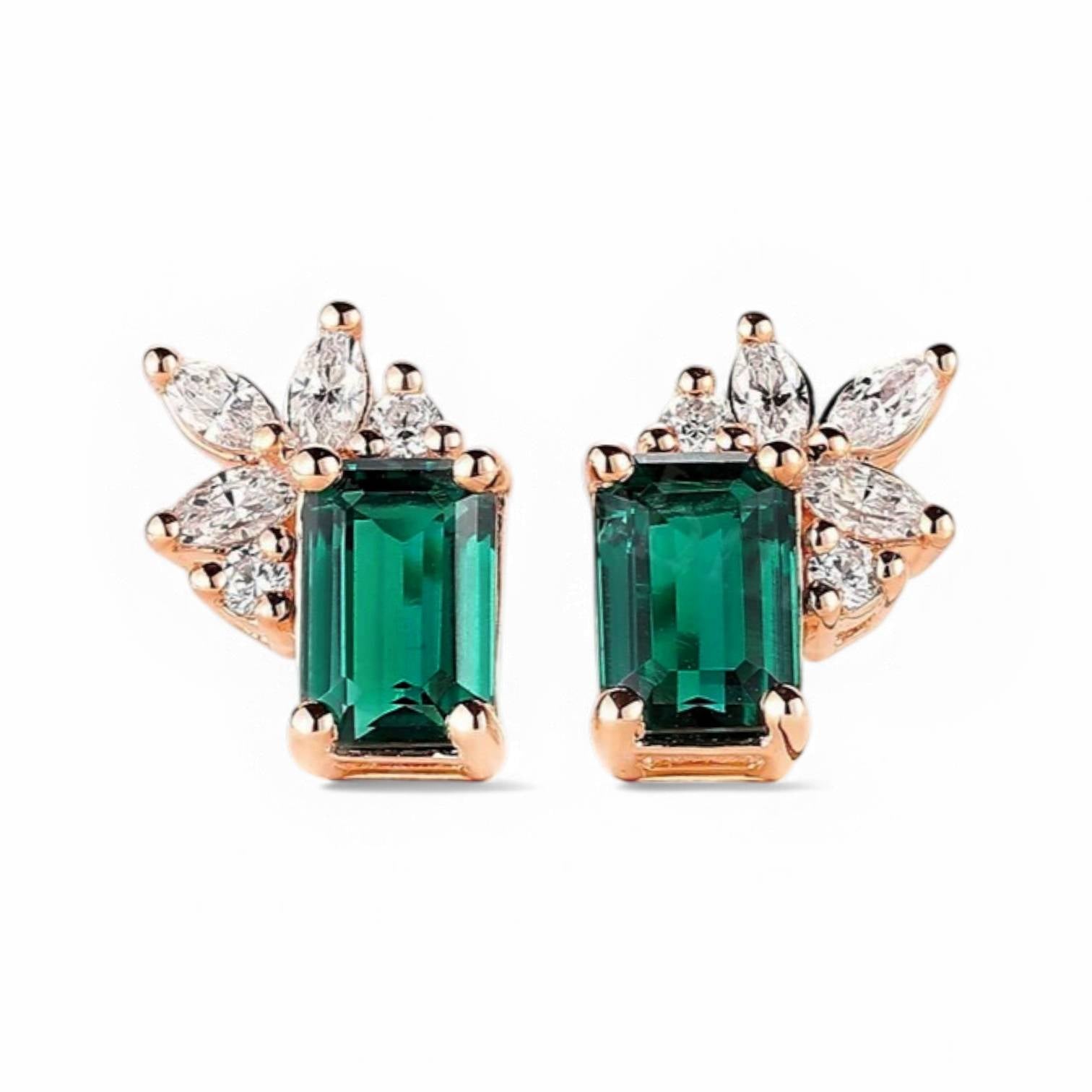 Vintage Emerald cut Cluster Lab  Emerald Studs - GEMPARA