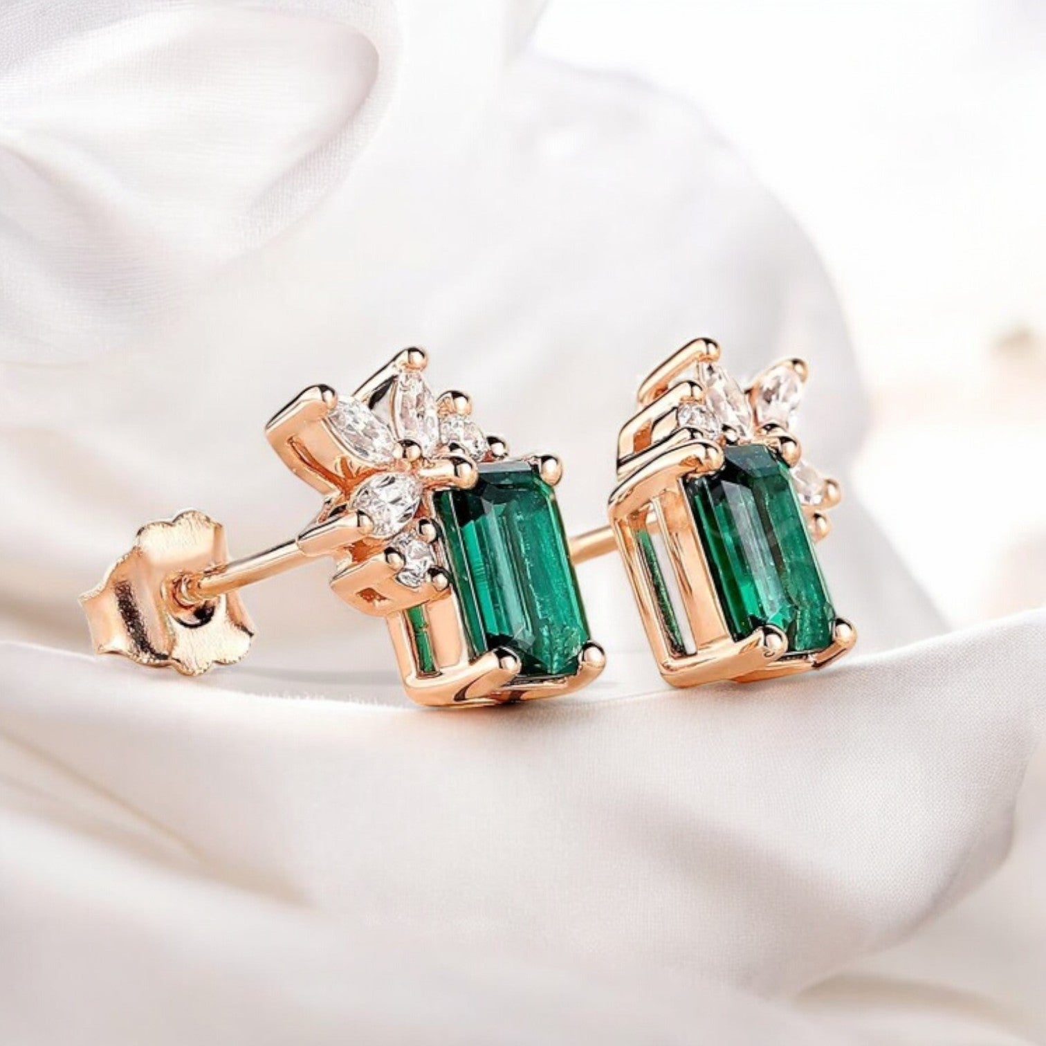 Vintage Emerald cut Cluster Lab  Emerald Studs - GEMPARA