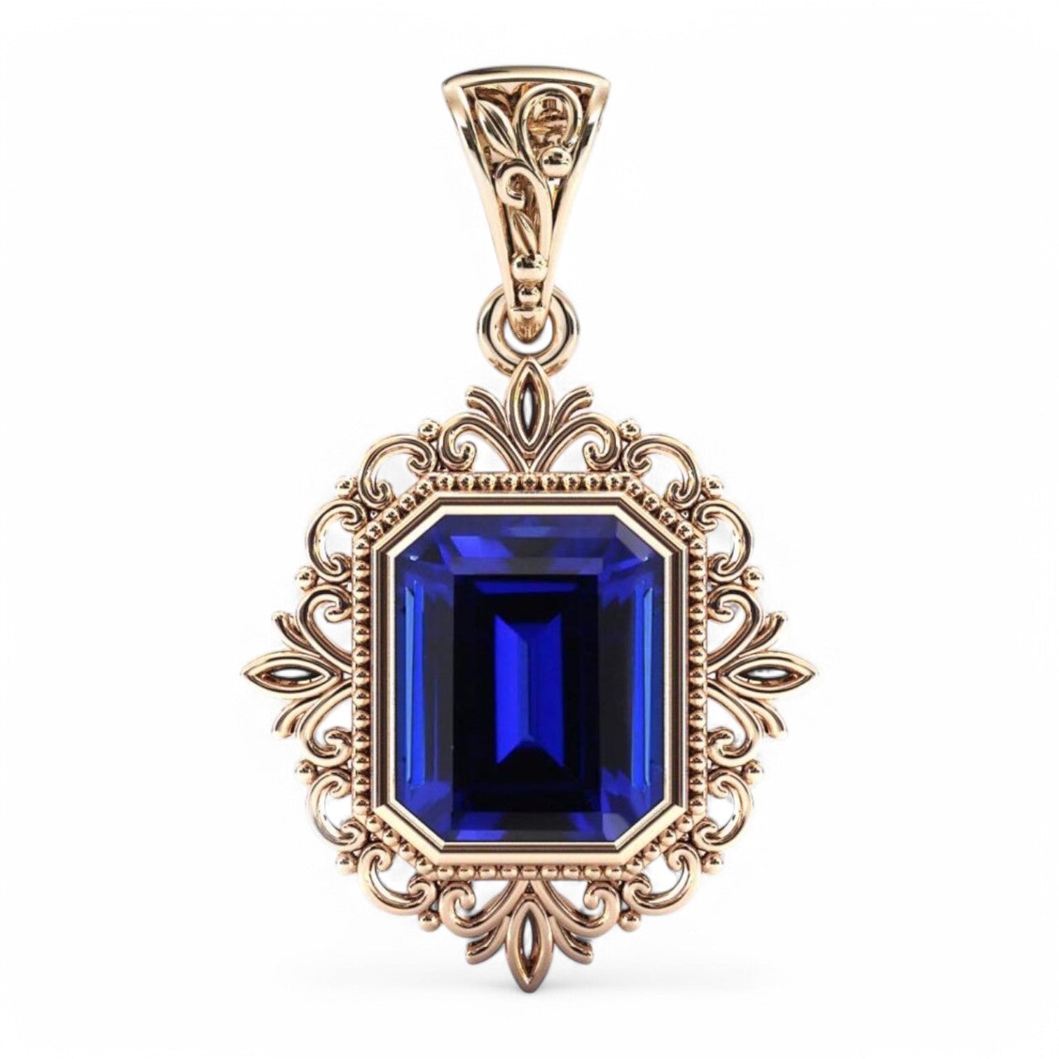 Vintage Regal Emerald cut Lab Blue Sapphire Pendent - GEMPARA