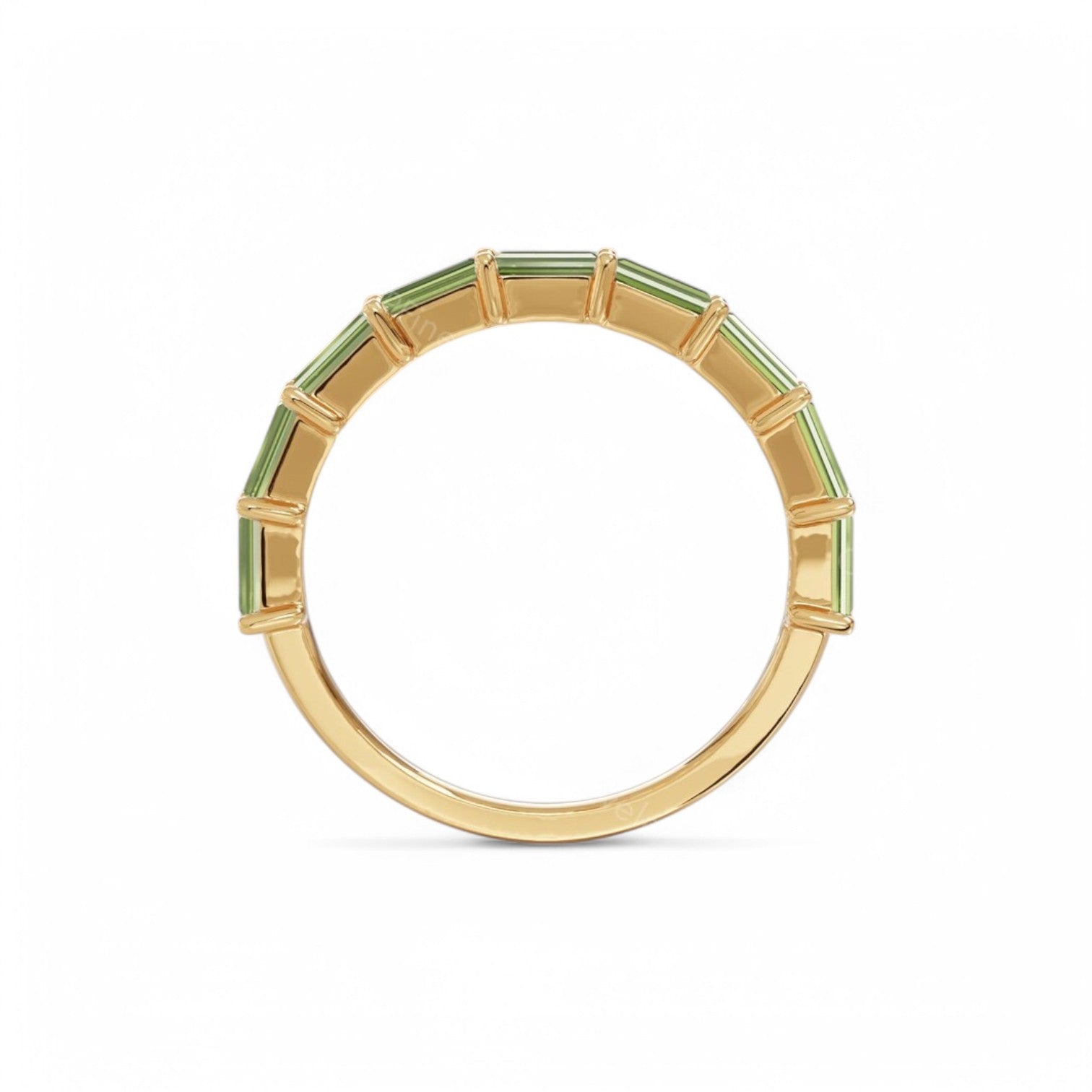 Minimalist Baguette - Cut Peridot Wedding Ring – Dainty Stackable Band - GEMPARA