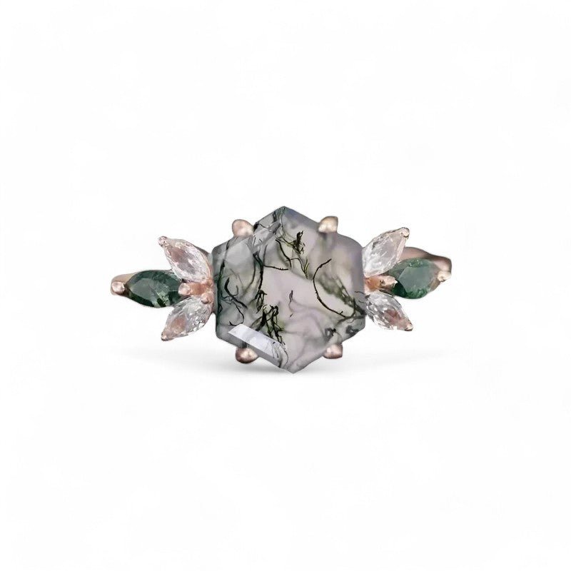 Moss Agate hexagon ring - GEMPARA
