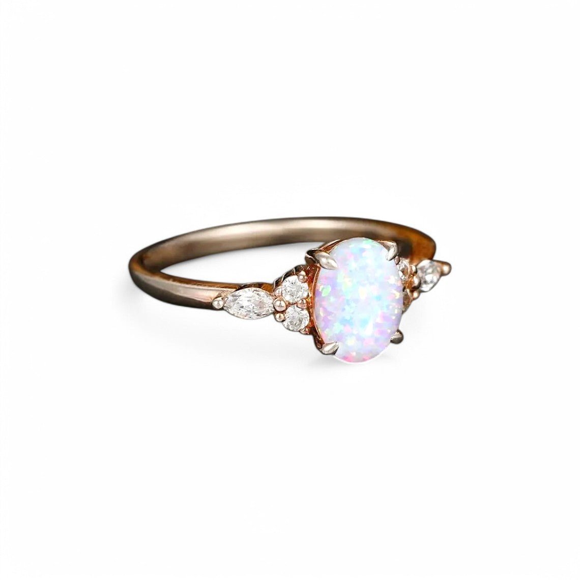 Oval cut Opal and Moissanite Ring - GEMPARA