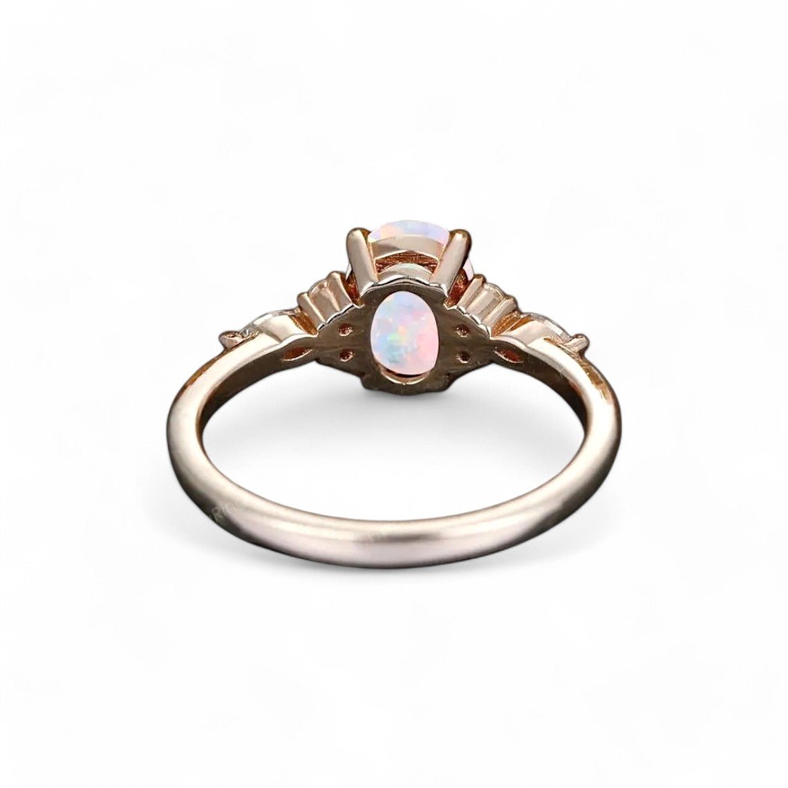 Oval cut Opal and Moissanite Ring - GEMPARA